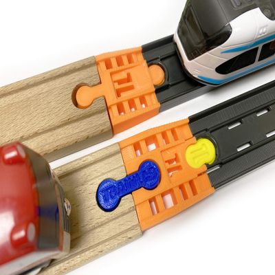 TrainLab Adapter Compatible with Intelino J-1 Smart Train Tracks and Thomas Brio Wooden Railway (2pcs) (Orange)