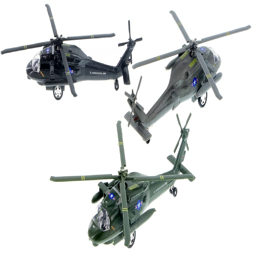 U.S. Army Sikorsky UH-60 Black Hawk Helicopter 10" Die Cast Metal Model Toy (1 at Random, Color May Very)