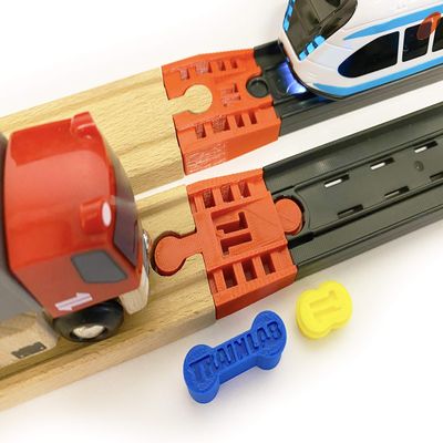 TrainLab Adapter Compatible with Intelino J-1 Smart Train Tracks and Thomas Brio Wooden Railway (2pcs) (Red)