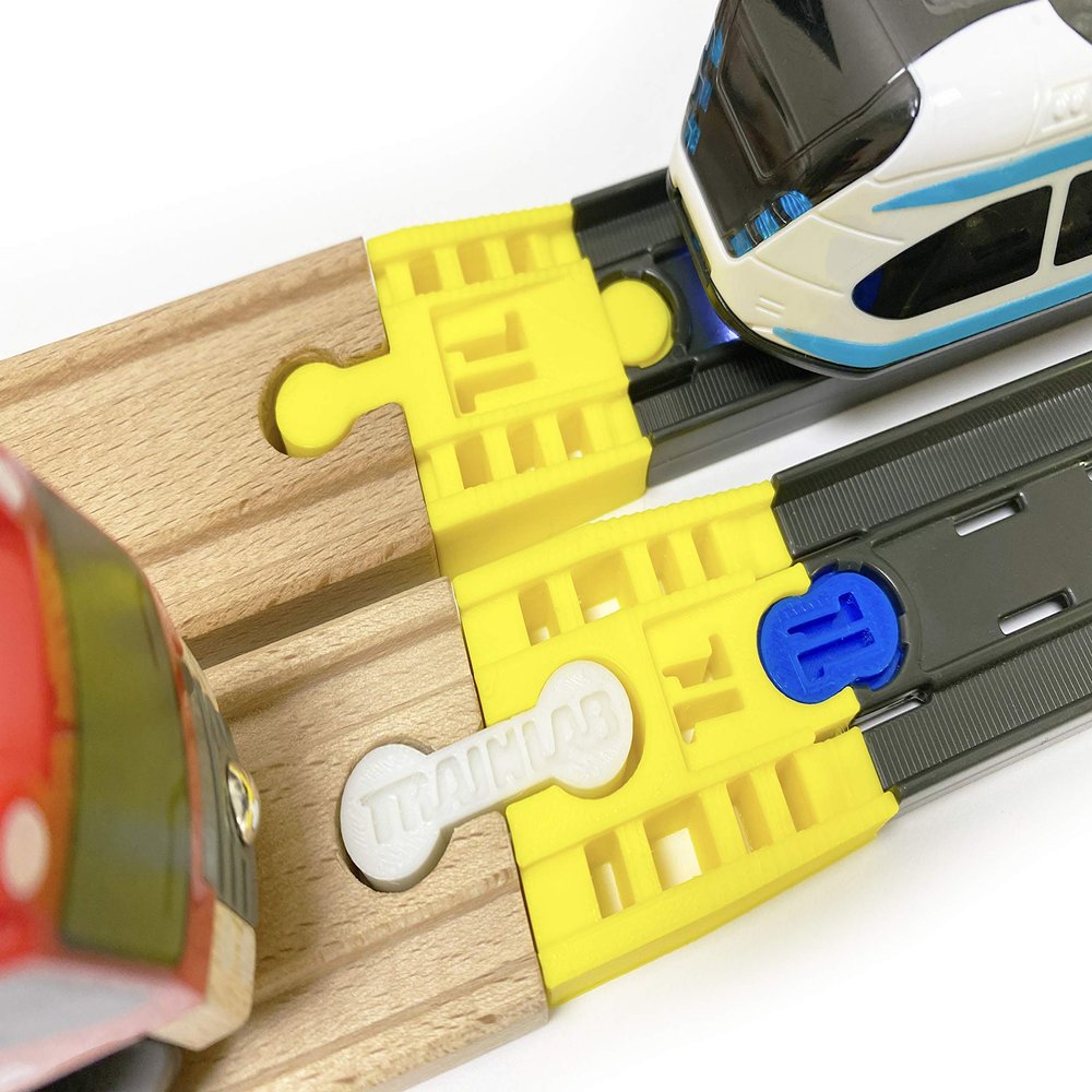 TrainLab Adapter Compatible with Intelino J-1 Smart Train Tracks and Thomas Brio Wooden Railway (2pcs) (Yellow)