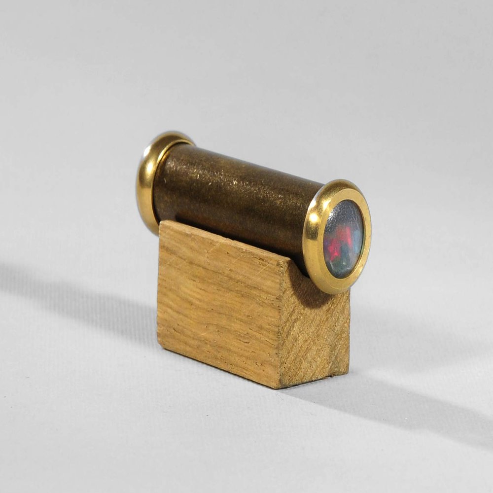 Brass Kaleidoscope Mini Classic on Wooden Stand Traditional Miniature Toys Optical Art Illusion for Him and Her MC-WS
