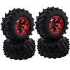 WONFAST 4PCS 1/10 RC Monster Truck Wheel and Tire Set,125mm Rubber Tyres Plastic Wheels Replacement for 1:10 RC Crawler Truck Car for HIMOTO HSP HPI Tamiya Kyosho(Red) view 1