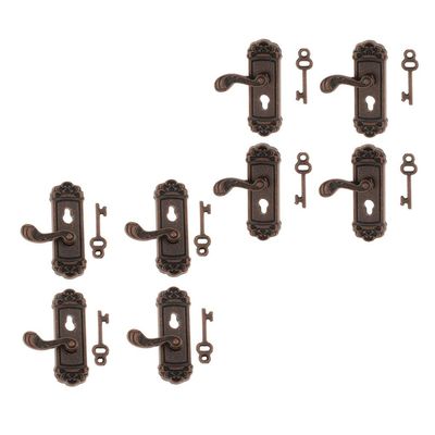 DYNWAVE 12. Metal Handle for Door Knob Plate Key Set Dollhouse Miniature 8 Pcs