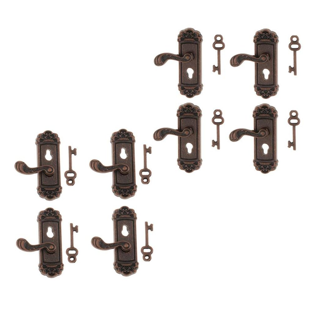 DYNWAVE 12. Metal Handle for Door Knob Plate Key Set Dollhouse Miniature 8 Pcs