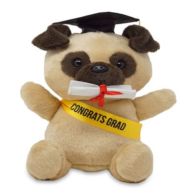 Cuddle Barn | Smartie Marty 9" Pug Animated Stuffed Animal Plush Toy | Graduate Pug Puppy Dog Holding Diploma Scurries Around and Sings Shout
