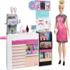 Barbie Coffee Shop with Blonde Curvy Doll and 20+ Realistic Play Pieces: Coffee Shop, Coffee-Smoothie Maker, Milk, Syrup, Coffee & Smoothie Cups & More; for Kids Age 3+ view 1