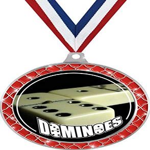 Dominoes Red Trellis Medal Silver, 2.5" Dominoe Games Prizes, Kids Dominoes Trophy Medal Awards 5 Pack Prime
