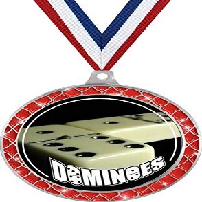 Dominoes Red Trellis Medal Silver, 2.5" Dominoe Games Prizes, Kids Dominoes Trophy Medal Awards 5 Pack Prime