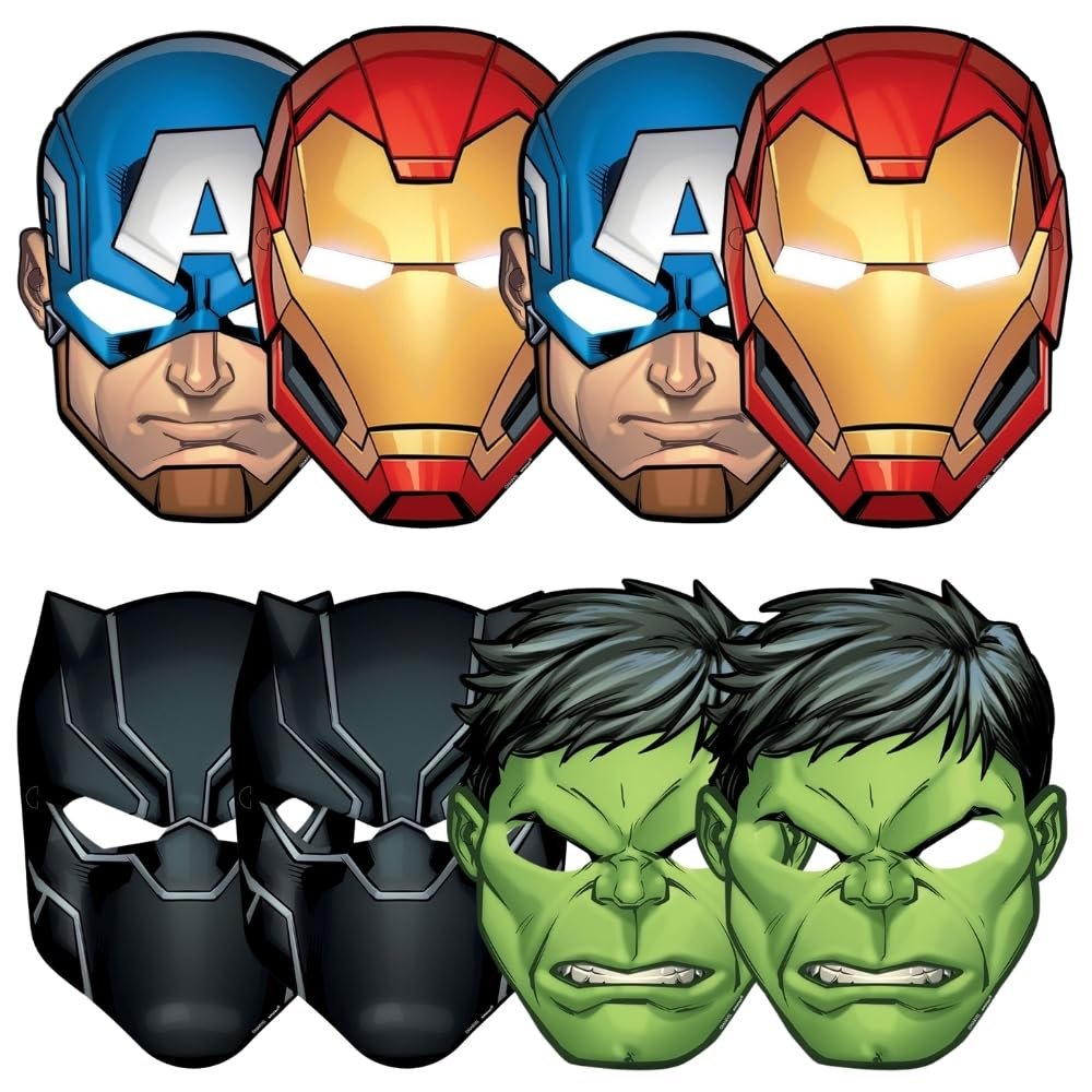Marvel Avengers Powers Unite Paper Masks - 7.3" x 9.8" (8 Count) - Ideal for Themed Celebrations & Cosplay Fun
