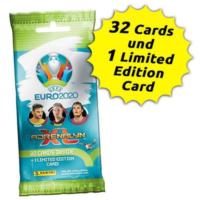 Panini UEFA Euro 2020 Adrenalyn XL TC Fat Pack Booster with 32 Cards and LE Card