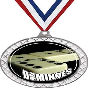 Dominoes White Trellis Medal Silver, 2.5" Dominoe Games Prizes, Kids Dominoes Trophy Medal Awards 100 Pack