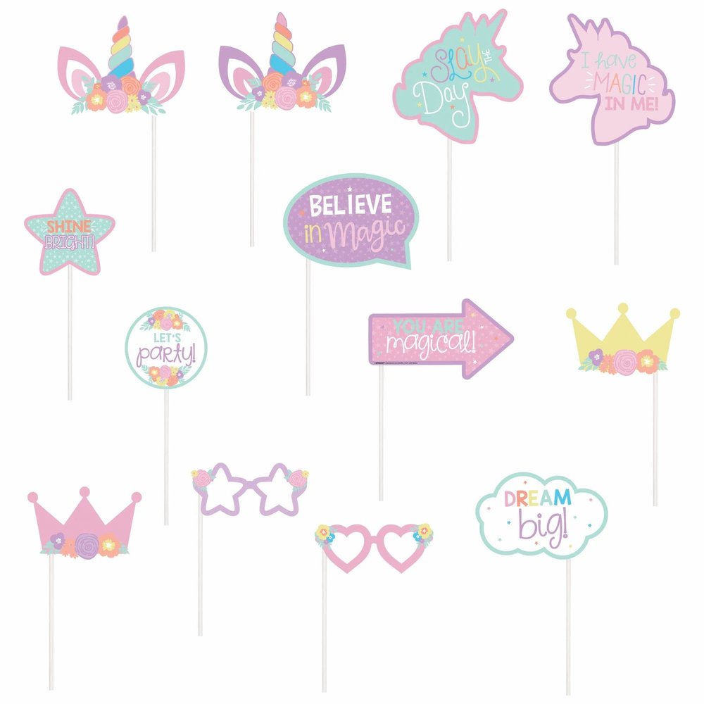 amscan Assorted Unicorn Photo Prop Kit- 13 pcs.