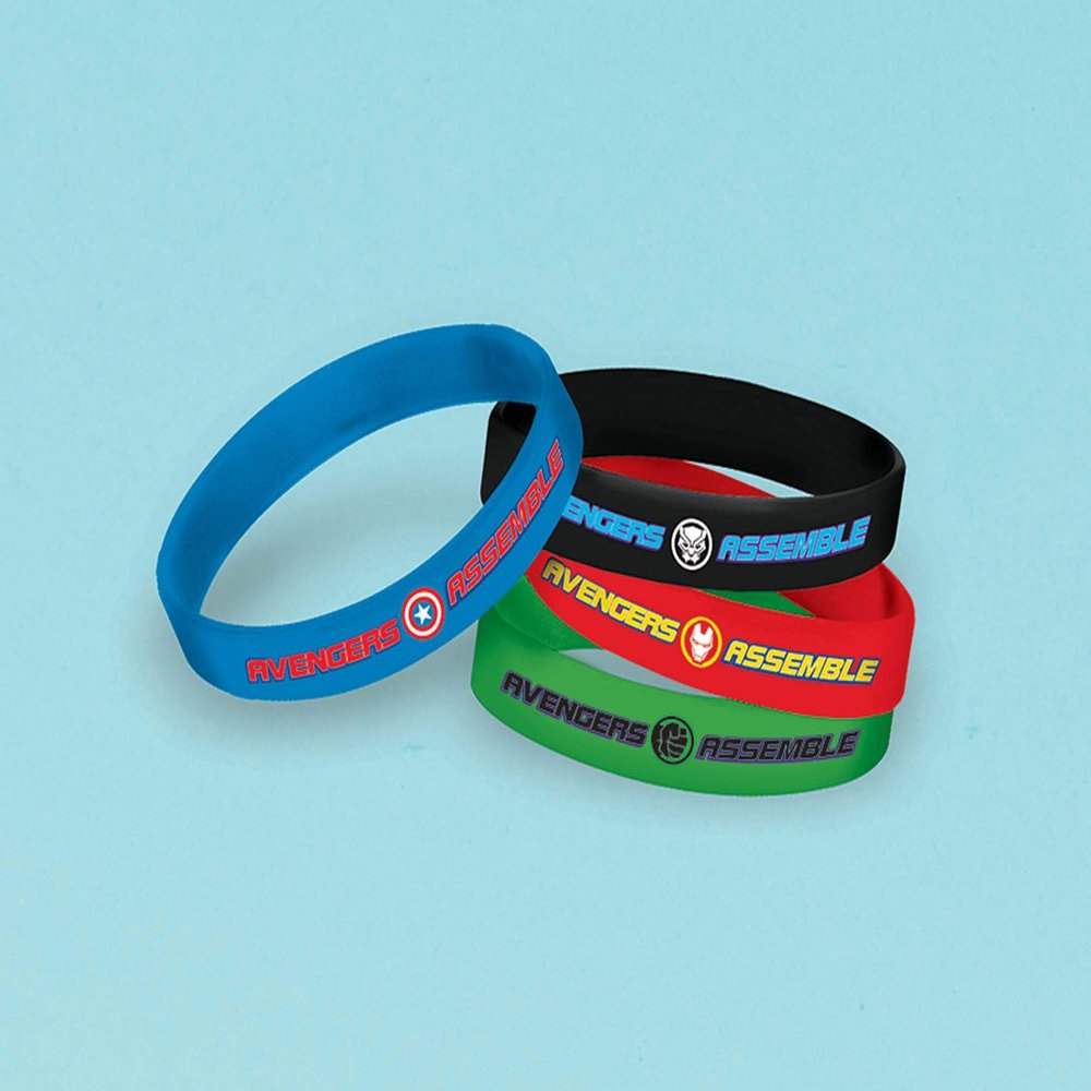Marvel Avengers Powers Unite Bracelets, 3.5" (4-Pack) | Assorted, Vibrant Rubber Wristbands, Perfect for Kids & Avenger Fans