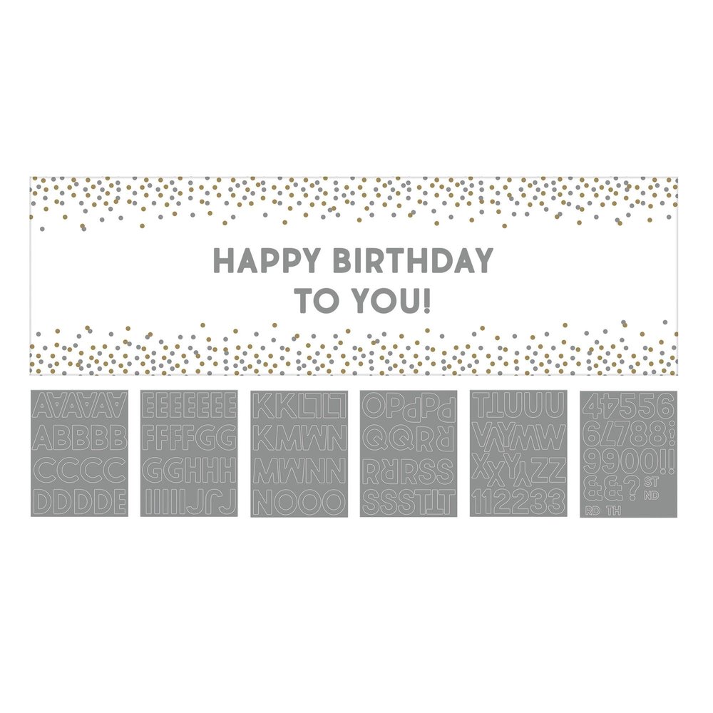Birthday Accessories Silver & Gold Happy Birthday To You Giant Customizable Banner - 65" x 20" (Pack Of 1) - Durable Plastic Party Decoration