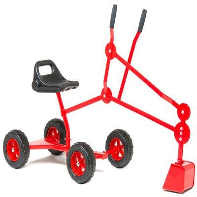 Sandbox Digger Toy Excavator with Wheels- Foldable Playground Equipment for Outdoor Play w/No-Bend, No-Pinch Heavy Duty Metal Ride On Sand Construction Backhoe Fun (Ages 4-12) (red)
