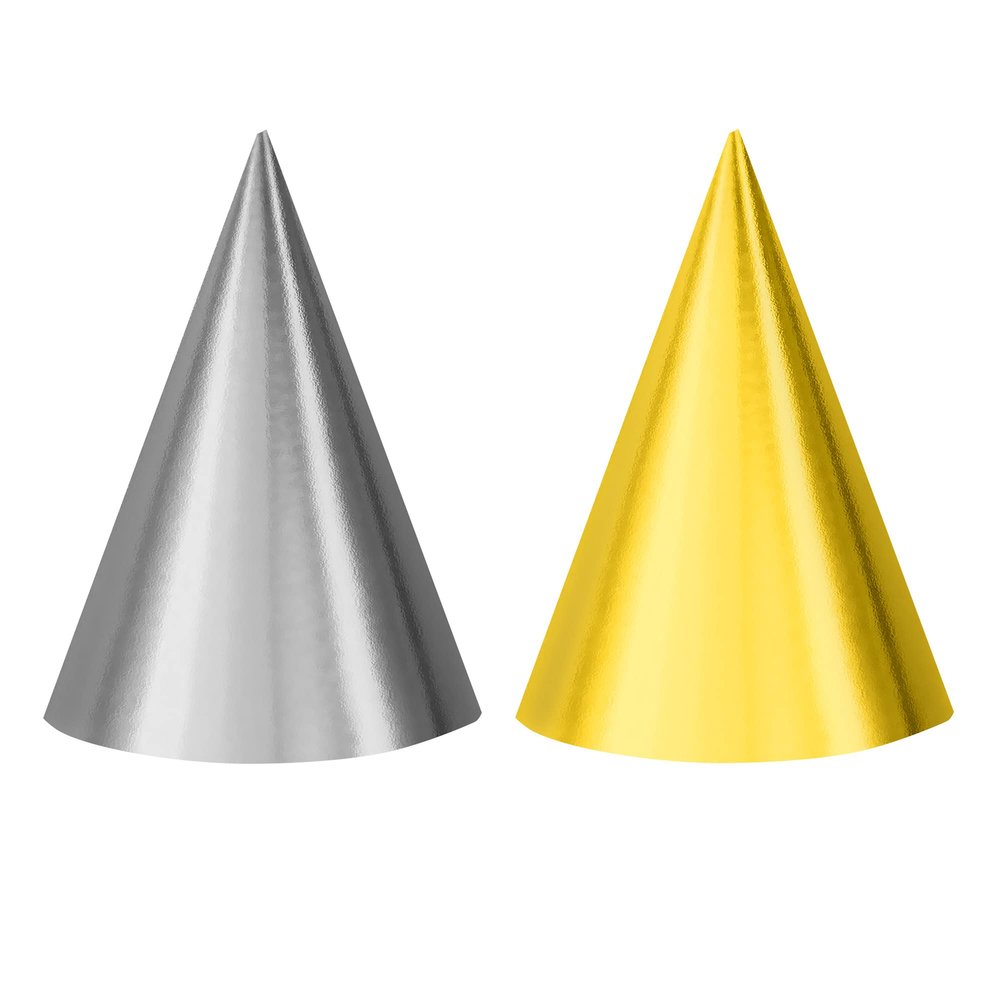 Chic Silver & Gold Foil Cone Party Hats - 7" (Pack of 12) - Premium Quality Material, Eye-Catching & Unique Design - Perfect for Birthday Celebrations