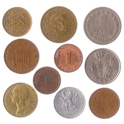 Hobby of Kings 10 Different Coins from 10 Different European Countries - Circulated, Multicolor, Zinc, Copper, Nickel, Alloy Steel, Dollar