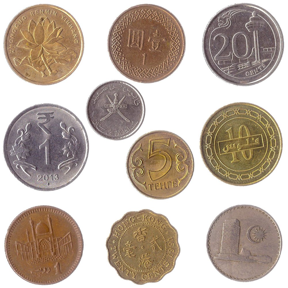 10 Coins Picked Randomly from Different Countries in Asia, Afro-Asia, EURASIA