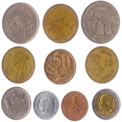 HOBBY OF KINGS 10 Different Coins from 10 Different African Countries. Circulated, Seller Graded, Multicolor, Nickel, Copper, Zinc, Dollar Denomination