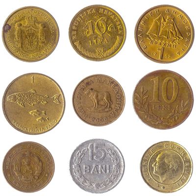 9 Different Coins Picked from These Balkan Countries Located in Southeastern Europe: Albania, Croatia, Macedonia, Greece, Serbia, Slovenia, Bulgaria, Romania, Turkey