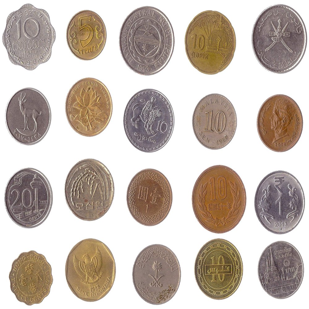 20 Coins Picked Randomly from Different Countries in Asia, Afro-Asia, EURASIA