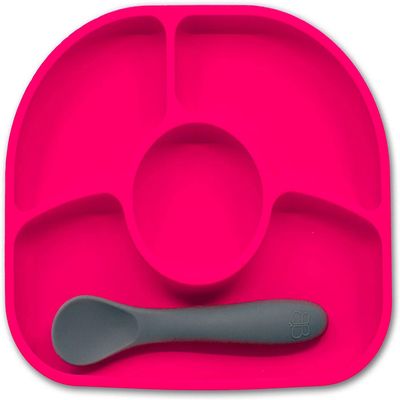 bblv - Ymi  Food Grade Silicone, BPA-Free, Suction Plate, Microwave & Dishwasher Safe, Anti-Spill Plate & Spoon Set w/Baby Utensils - for Baby & Toddler