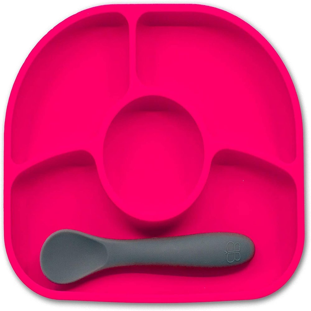 bblv - Ymi Food Grade Silicone, BPA-Free, Suction Plate, Microwave & Dishwasher Safe, Anti-Spill Plate & Spoon Set w/Baby Utensils - for Baby & Toddler