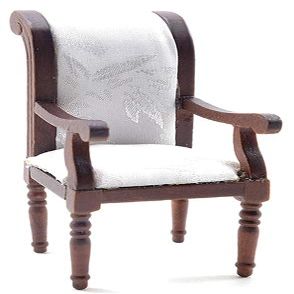Factory Direct Craft Dollhouse Miniature White and Walnut Armchair for Creating and Decorating or Building Dollhouses