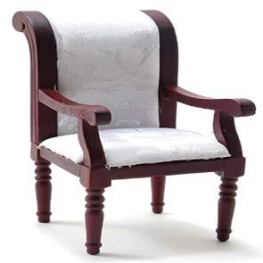 Factory Direct Craft Dollhouse Miniature White and Mahogany Armchair for Creating and Decorating or Building Dollhouses