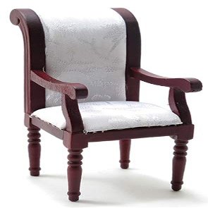 Factory Direct Craft Dollhouse Miniature White and Mahogany Armchair for Creating and Decorating or Building Dollhouses