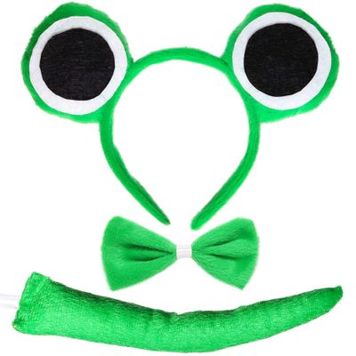 Skeleteen Frog Costume Accessories Set - Plush Green Frog Eyes Headband, Bowtie and Tail Toad Accessory Kit for Kids and Toddlers