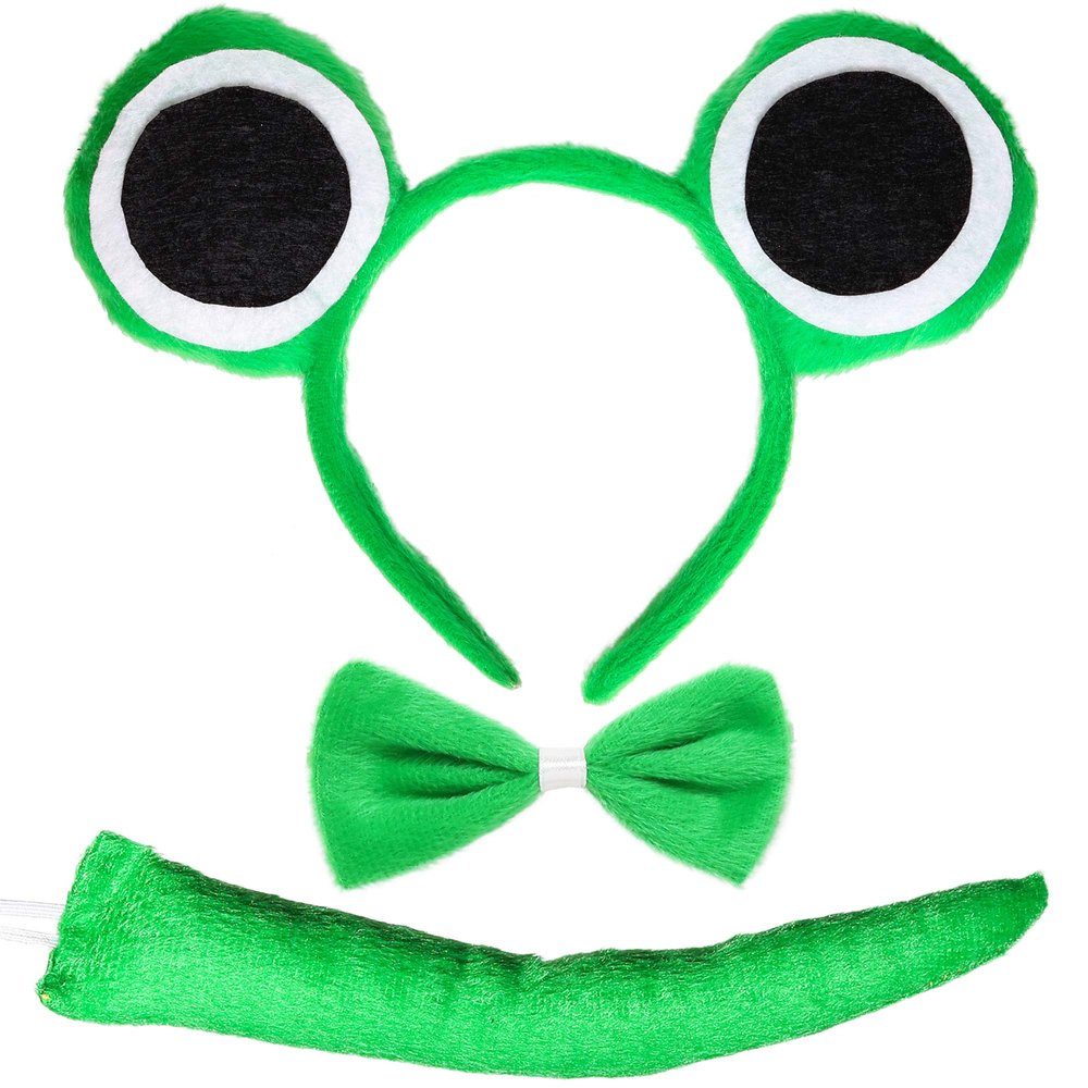 Skeleteen Frog Costume Accessories Set - Plush Green Frog Eyes Headband, Bowtie and Tail Toad Accessory Kit for Kids and Toddlers