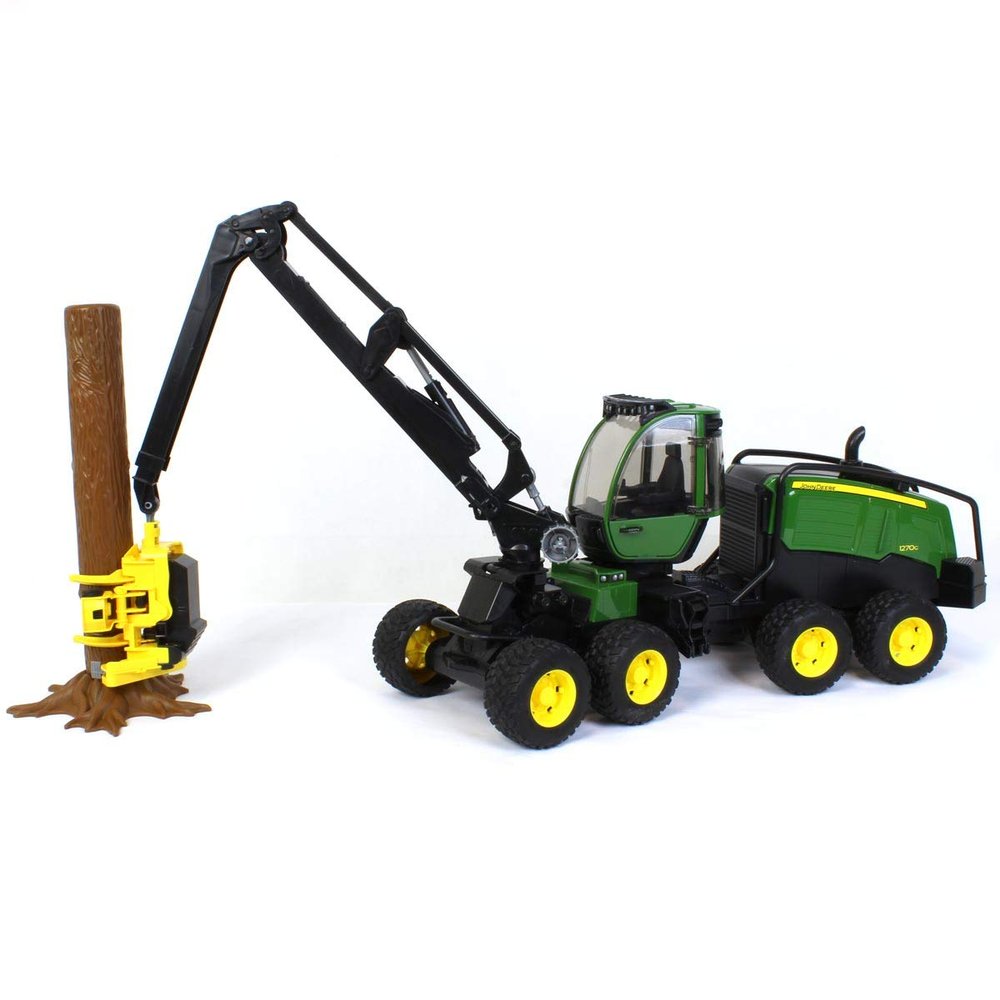 Bruder John Deere 1270G Harvester Toy with Rotating Cab and Tree Trunk Realistic 1:16 Scale Forestry Vehicle for Kids