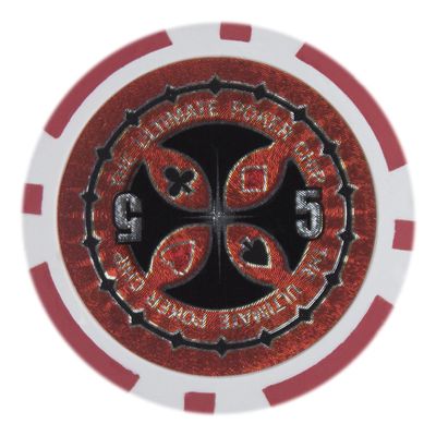 Brybelly The Ultimate Poker Chip Holo Inlay Heavyweight 14-gram Clay Composite - Pack of 50 ($5.00 Red)