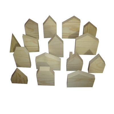 15 piece unfinished wooden house shapes, wooden house, wooden block house, wooden house set,