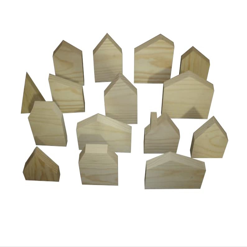 15 piece unfinished wooden house shapes, wooden house, wooden block house, wooden house set,