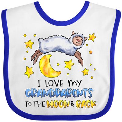 inktastic I Love My Grandparents To the Moon and Back Cute Sheep Baby Bib White and Royal 39f93