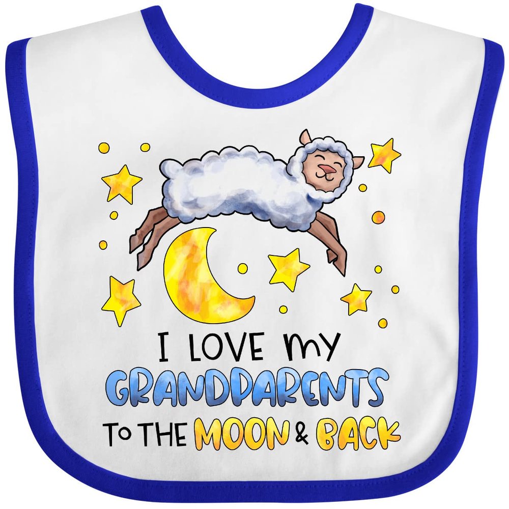 inktastic I Love My Grandparents To the Moon and Back Cute Sheep Baby Bib White and Royal 39f93