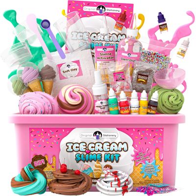 Original Stationery Ice Cream Slime Kit for Girls, DIY Cherry-Scented Slime Making Set with 31 Pieces, Fun Arts and Crafts for Kids Ages 812, Easter and Birthday Gift