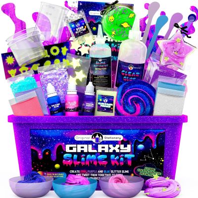 Original Stationery Galaxy Slime Kit for Kids Ages 812, DIY Space Slime Set with Glow-in-The-Dark Stickers & Galactic Glitter, Fun Cosmic Craft for Creative Play, Easter Gift for Boys & Girls