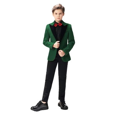 Sxfashbrd Boys Velvet Blazer Tuxedos 2 Pieces Suit Slim Fit Jacket Coats Formal Party Outerwear Costume Green