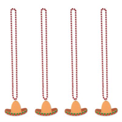 Fiesta Beaded Necklaces With Sombrero Medallions 4 Piece Mexican Party Supplies Cinco De Mayo Party Favors