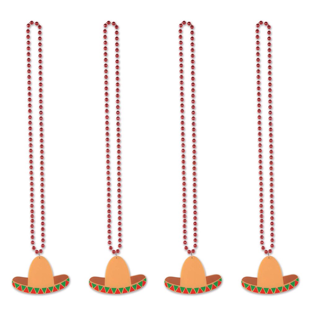 Fiesta Beaded Necklaces With Sombrero Medallions 4 Piece Mexican Party Supplies Cinco De Mayo Party Favors