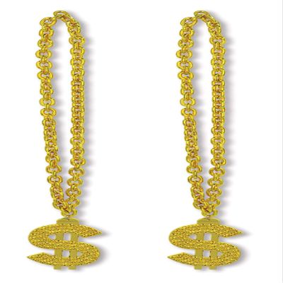 Beistle 53649 Plastic Chain Necklaces With $ Medallion 2 Piece 80's Party Supplies Casino Favors, 38", Gold
