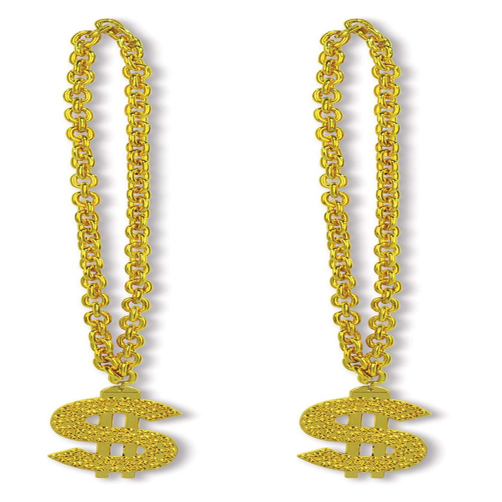 Beistle 53649 Plastic Chain Necklaces With $ Medallion 2 Piece 80's Party Supplies Casino Favors, 38", Gold