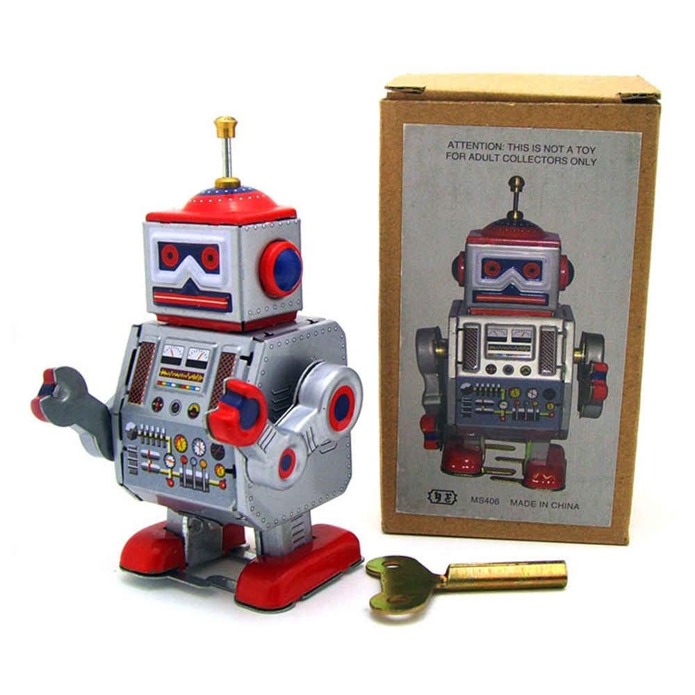 Charmgle Wind-up Robot Toy Clockwork Walking Alien Drummer Toys Handmade Novelty Birthday Gifts Home Decoration Silver