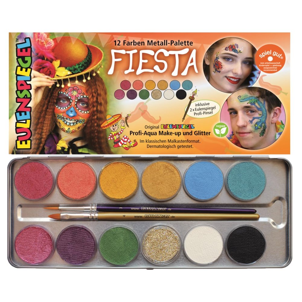 Eulenspiegel 10135870 Fiesta Makeup Palette 11 1 Glitter Vegan Colors + Brush, Colourful, 12 Farben