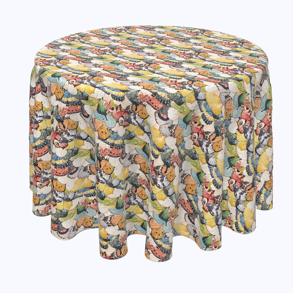 Fabric Textile Products, Machine Washable, 100% Milliken Polyester, Tablecloths, Table Runners, Napkins, & Outdoor Tablecloths, Close Up Butterflies (120" Round)