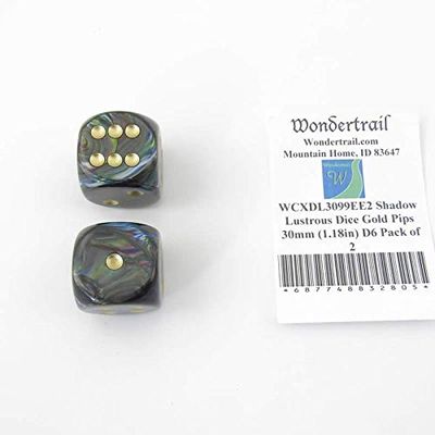 Shadow Lustrous Dice with Gold Pips 30mm (1.18in) D6 Pack of 2 Wondertrail