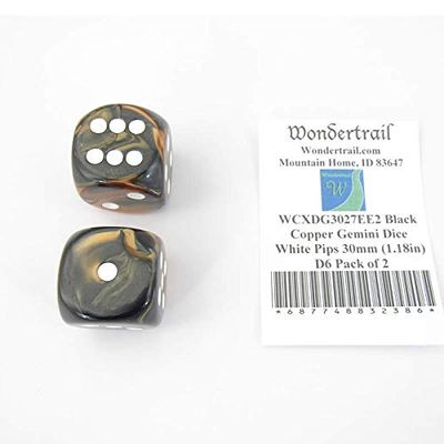 Black and Copper Gemini Dice with White Pips 30mm (1.18in) D6 Pack of 2 Wondertrail